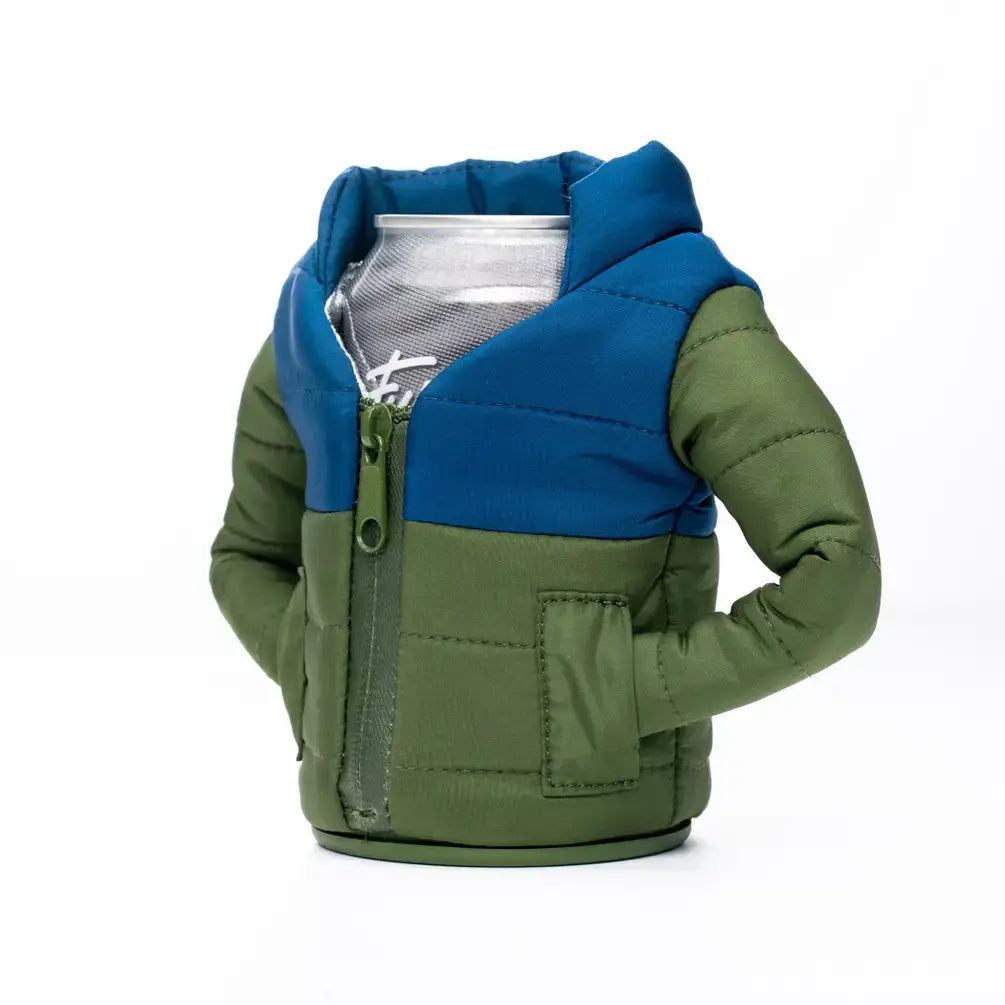 Insulated Can Cooler - The Puffy - Olive Green & Sailor Blue