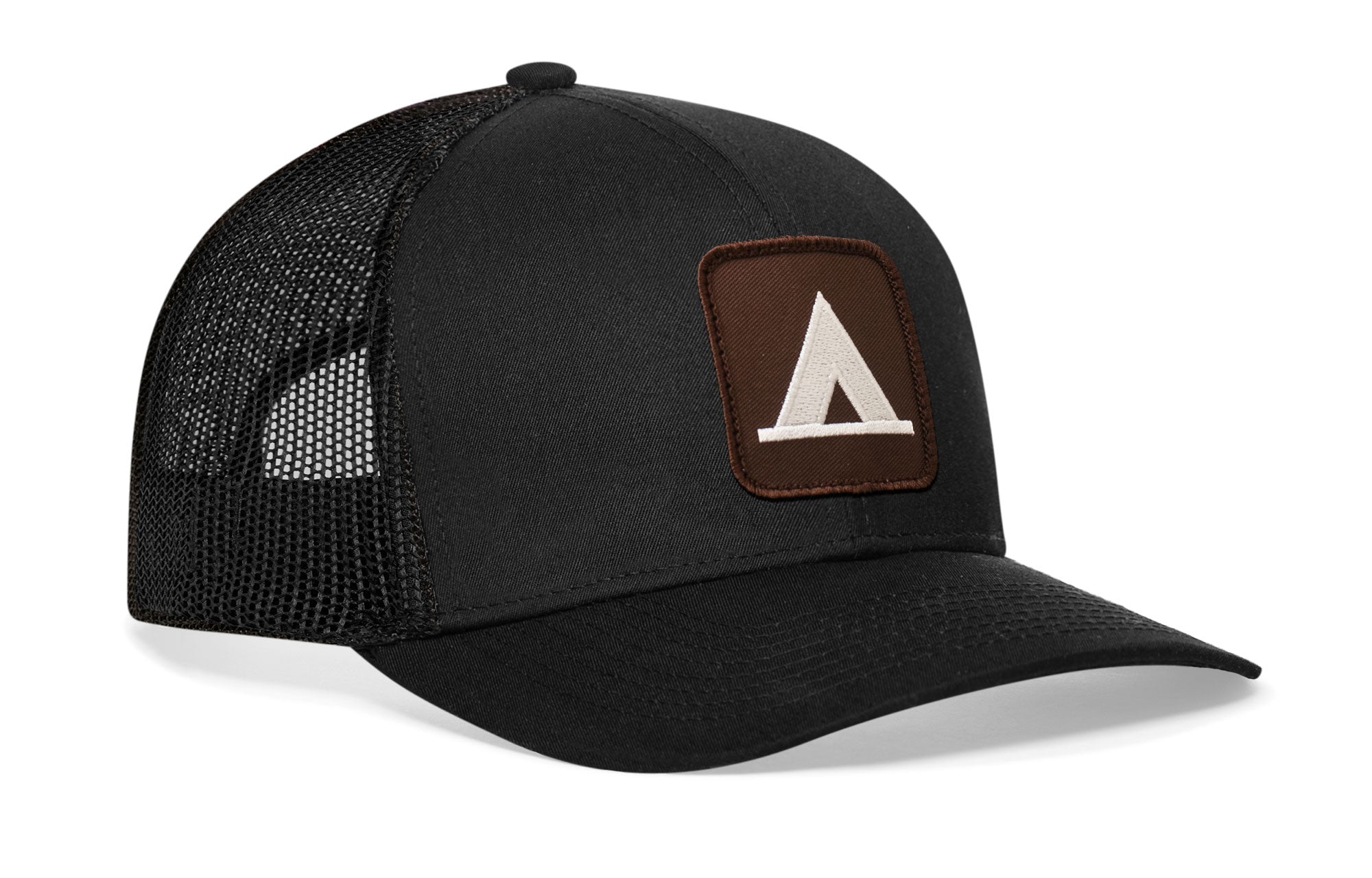 Tent Trucker Hat  |  Black Campground Trail Signs Snapback