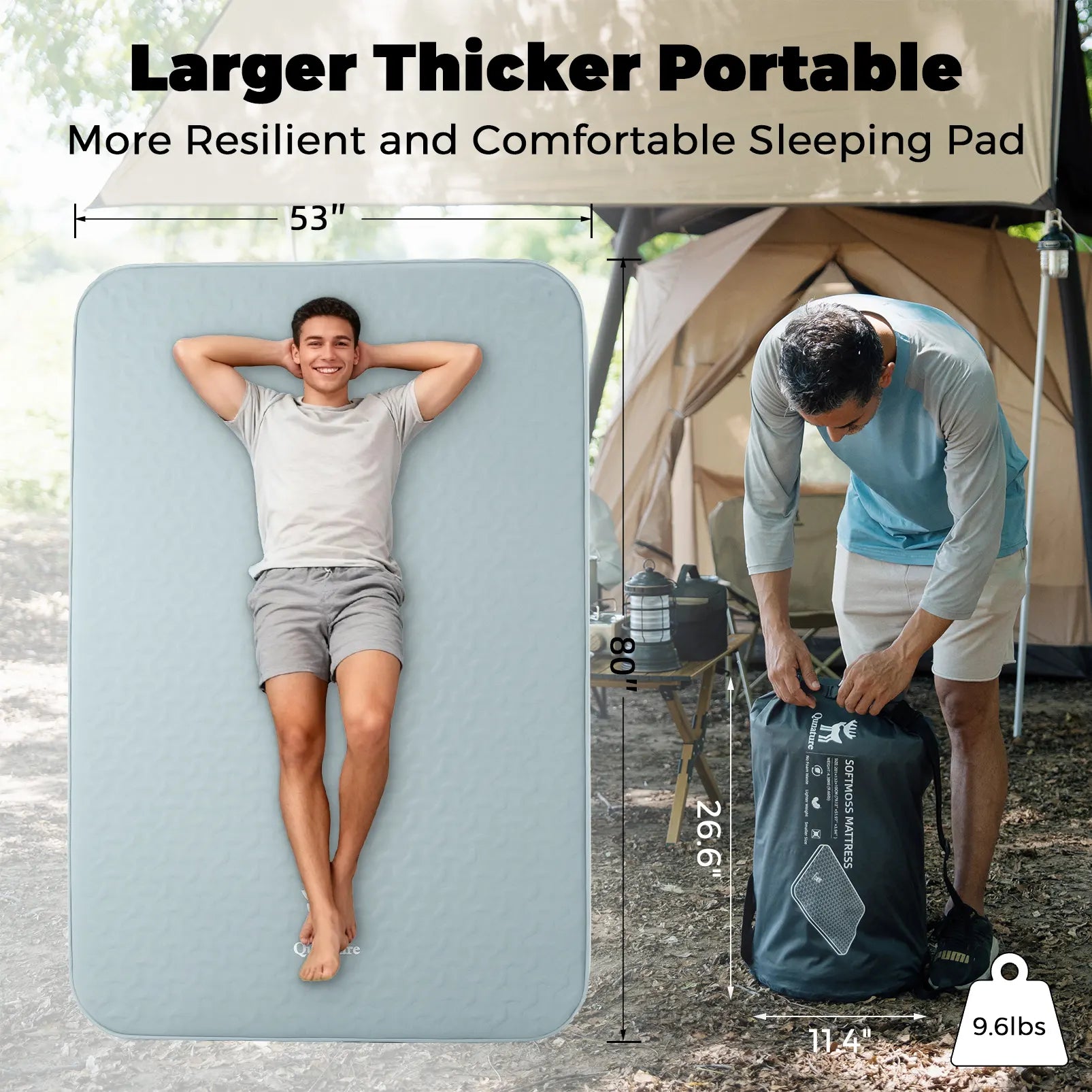 4" Thick Portable Inflating Sleeping Pad with Foam for Camping