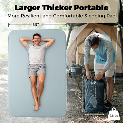 4" Thick Portable Inflating Sleeping Pad with Foam for Camping