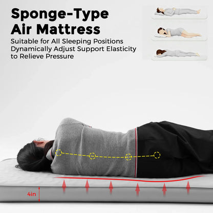 4" Thick Portable Inflating Sleeping Pad with Foam for Camping