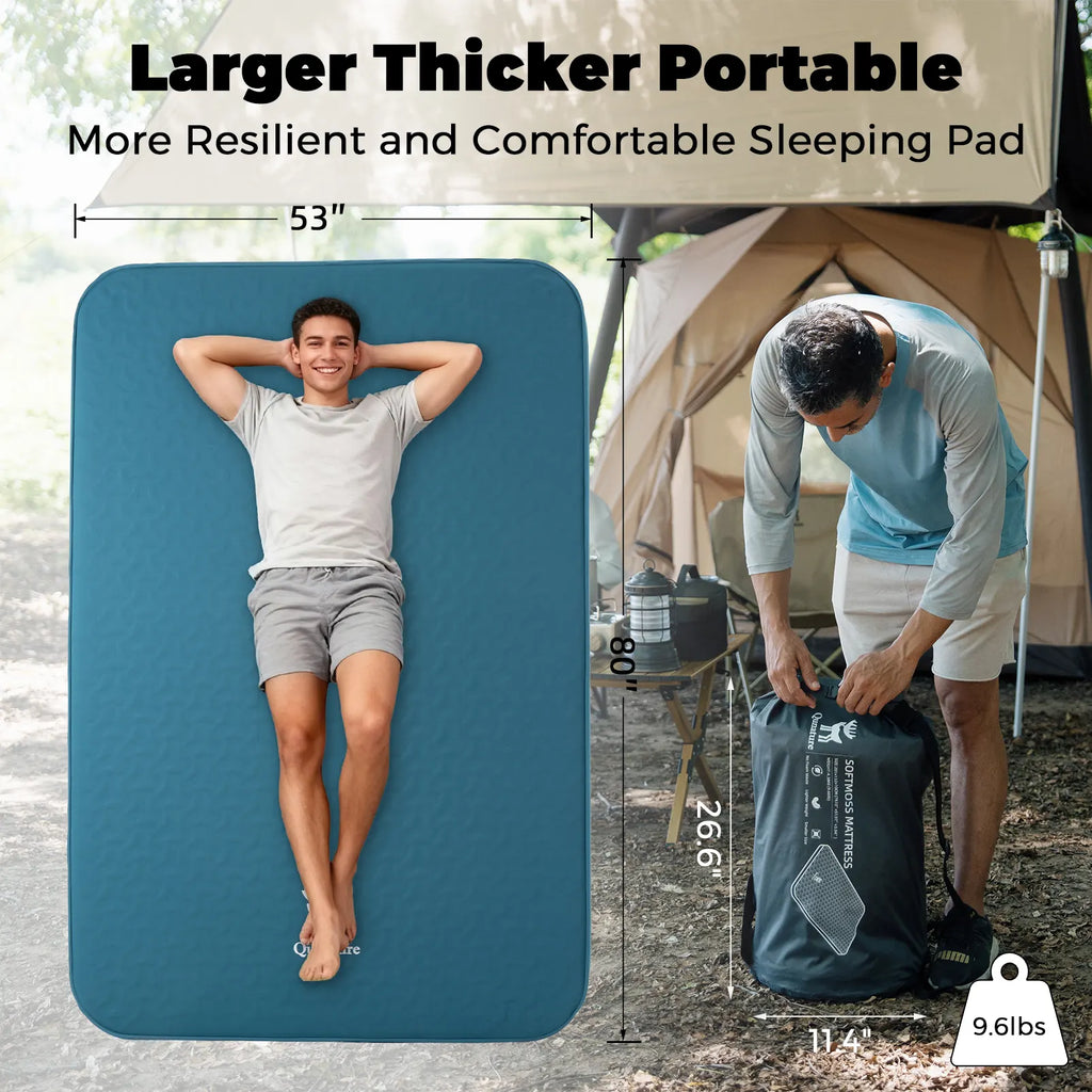 4" Thick Portable Inflating Sleeping Pad with Foam for Camping
